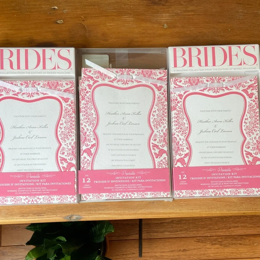 Brides Pink and White Wedding Invitation Kit